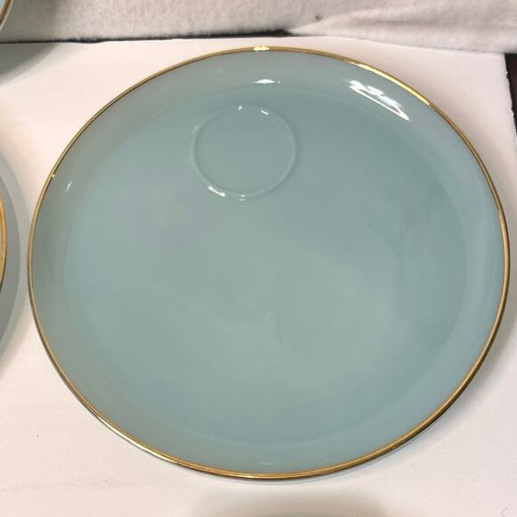 Vintage Blue Milk Glass Fire King Snack Plate Set of (7) Gold Rimmed 1950s - Picture 5 of 9
